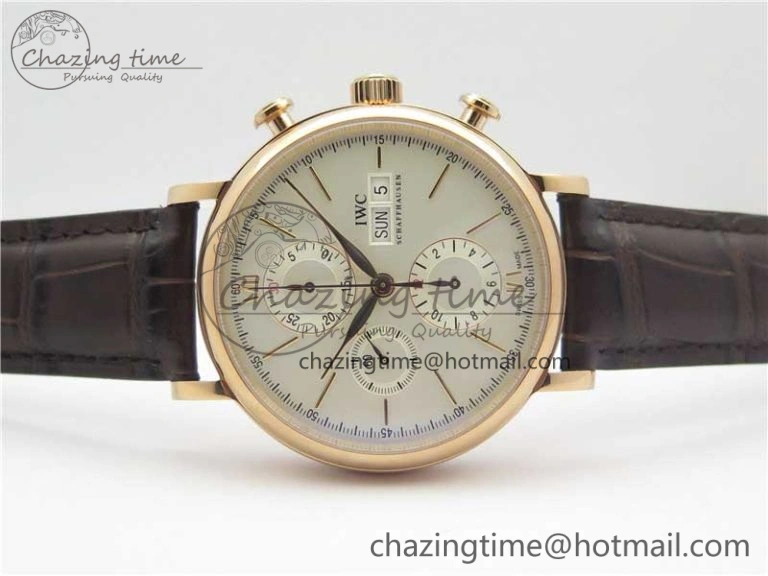 NewStyle Portofino Chrono RG ZF 1:1 Best Edition White Dial on Brown Leather Strap A 7151