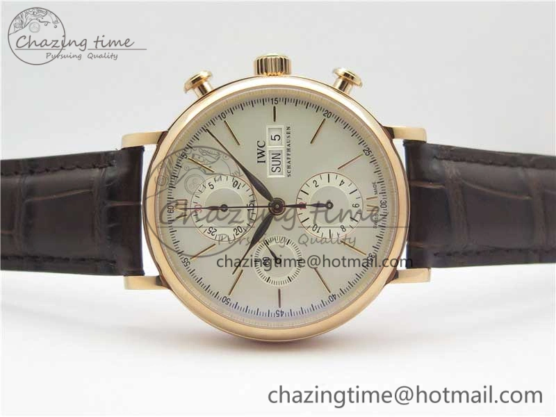 NewStyle Portofino Chrono RG ZF 1:1 Best Edition White Dial on Brown Leather Strap A 7151