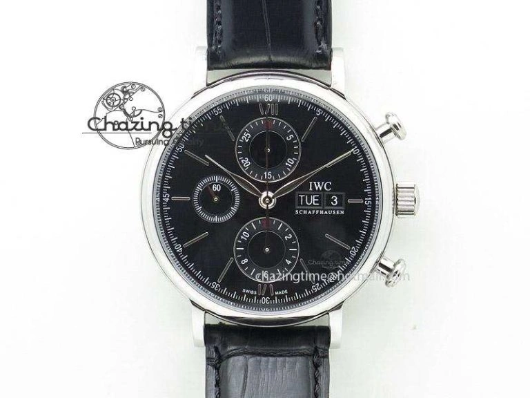 Snug Portofino Chrono SS Black Dial on Black Leather Strap A 7390