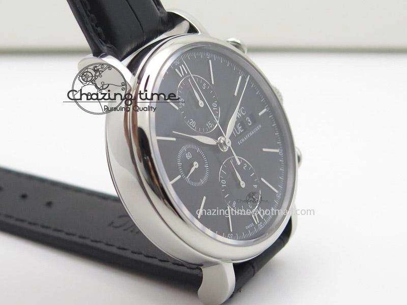 Snug Portofino Chrono SS Black Dial on Black Leather Strap A 7390