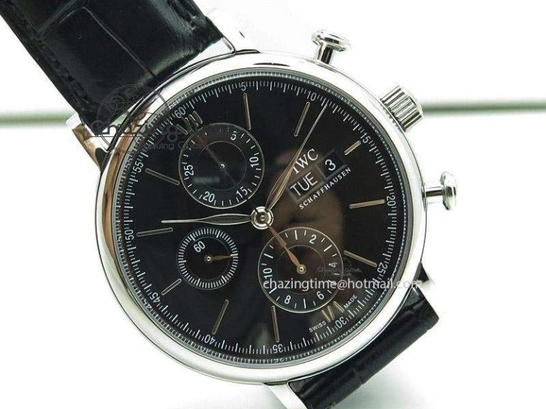 Snug Portofino Chrono SS Black Dial on Black Leather Strap A 7390
