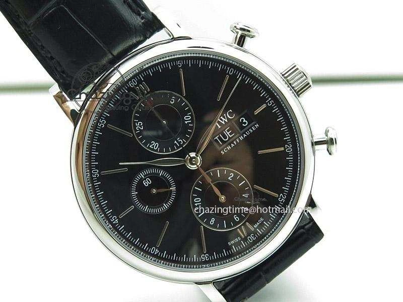 Snug Portofino Chrono SS Black Dial on Black Leather Strap A 7390