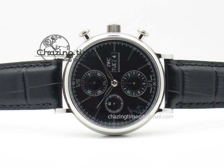 Snug Portofino Chrono SS Black Dial on Black Leather Strap A 7390