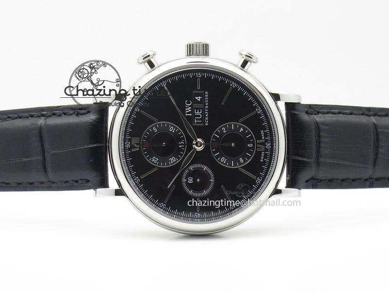 Snug Portofino Chrono SS Black Dial on Black Leather Strap A 7390