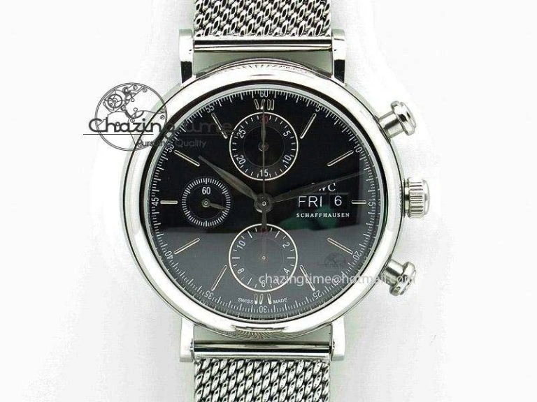 Trendy Portofino Chrono SS Black Dial on SS Mesh Bracelet A 7399