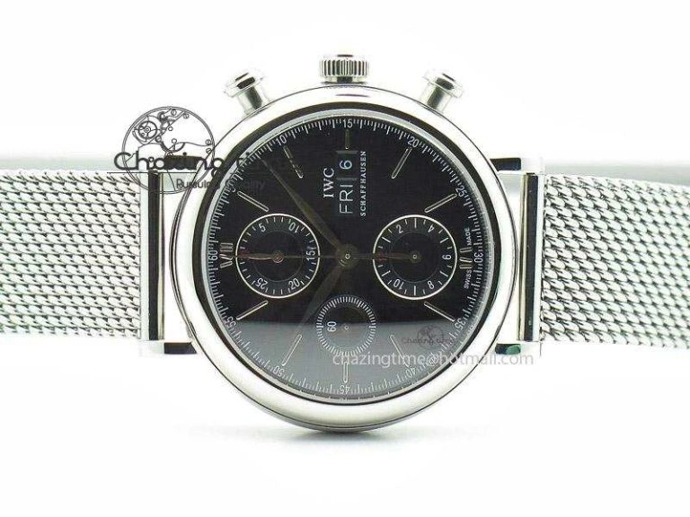 Trendy Portofino Chrono SS Black Dial on SS Mesh Bracelet A 7399