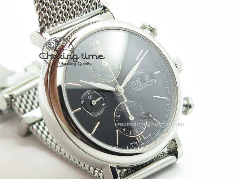 Trendy Portofino Chrono SS Black Dial on SS Mesh Bracelet A 7399