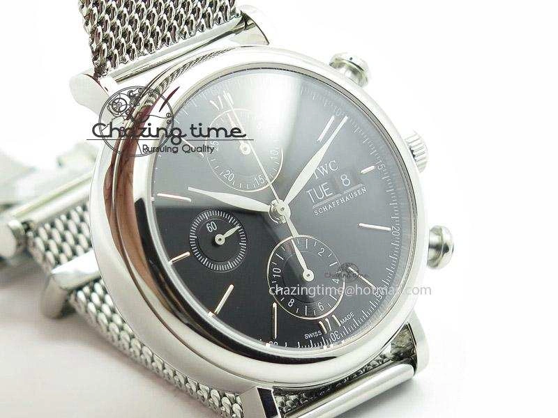 Trendy Portofino Chrono SS Black Dial on SS Mesh Bracelet A 7399