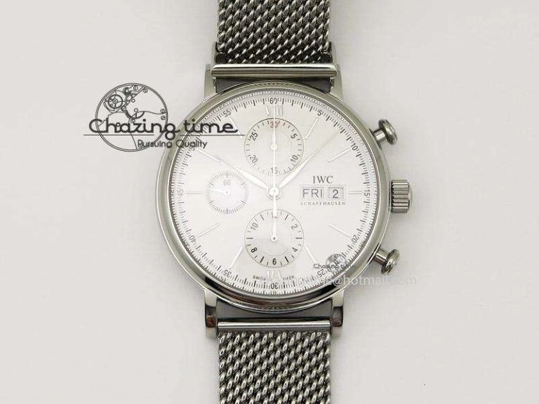 HighPerformance Portofino Chrono SS White Dial on SS Mesh Bracelet A 7388