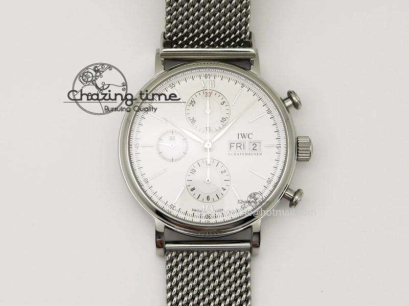 HighPerformance Portofino Chrono SS White Dial on SS Mesh Bracelet A 7388