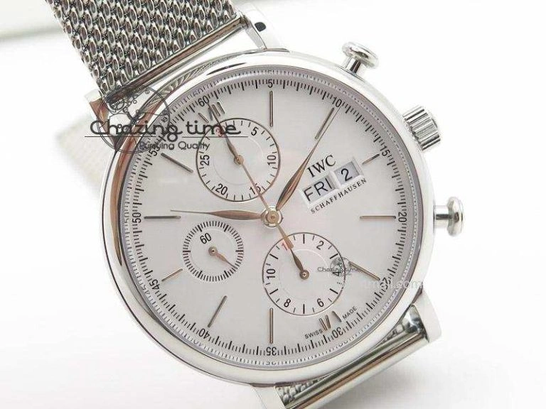 HighPerformance Portofino Chrono SS White Dial on SS Mesh Bracelet A 7388
