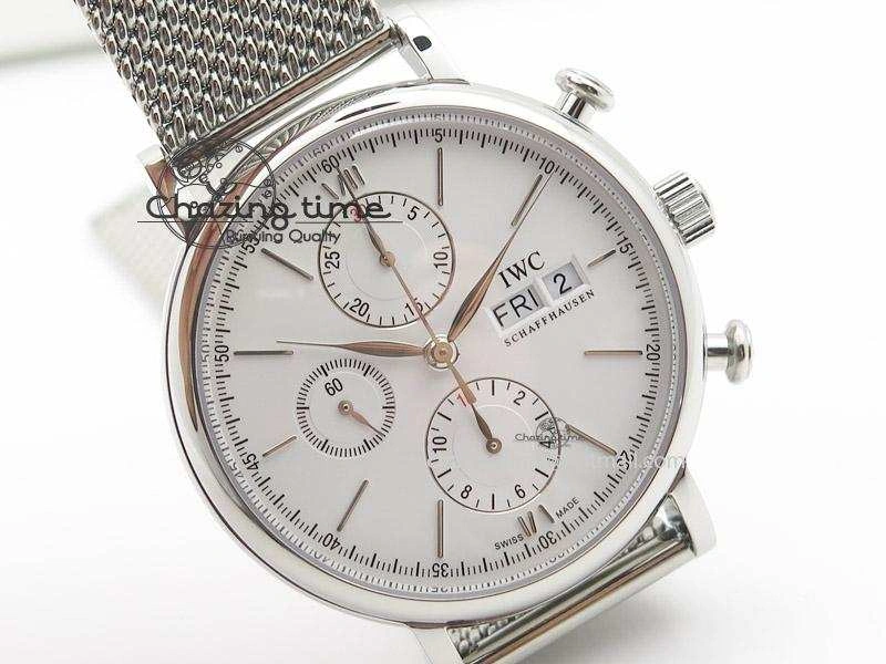 HighPerformance Portofino Chrono SS White Dial on SS Mesh Bracelet A 7388