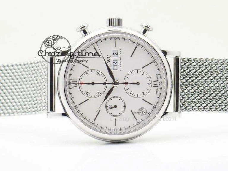 HighPerformance Portofino Chrono SS White Dial on SS Mesh Bracelet A 7388