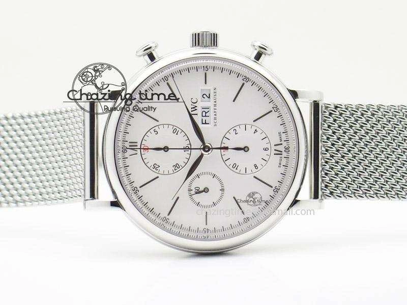 HighPerformance Portofino Chrono SS White Dial on SS Mesh Bracelet A 7388