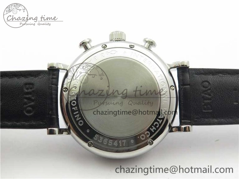 TimelessDesign Portofino Chrono SS ZF 1:1 Best Edition Blue Dial Gold Markers on Black Leather Strap A 7124