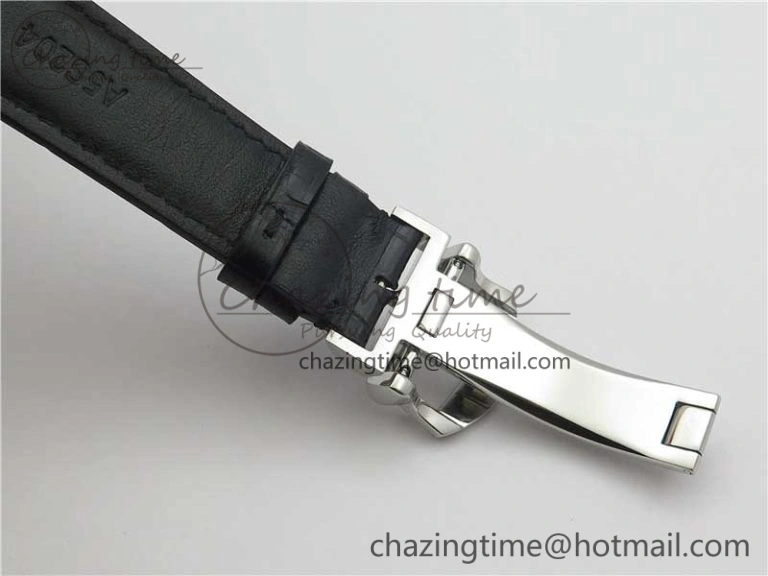 TimelessDesign Portofino Chrono SS ZF 1:1 Best Edition Blue Dial Gold Markers on Black Leather Strap A 7124