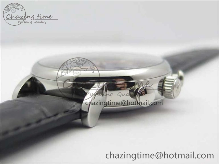 TimelessDesign Portofino Chrono SS ZF 1:1 Best Edition Blue Dial Gold Markers on Black Leather Strap A 7124