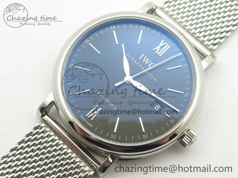 Efficient Portofino IW356501 SS V3 MK 1:1 Best Edition Black Dial On SS Mesh Bracelet MIYOTA 7195
