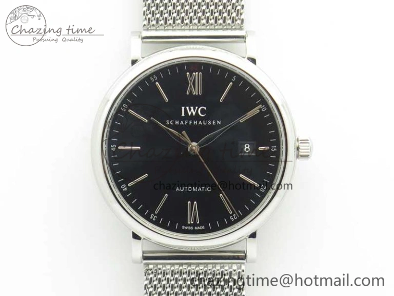 Efficient Portofino IW356501 SS V3 MK 1:1 Best Edition Black Dial On SS Mesh Bracelet MIYOTA 7195