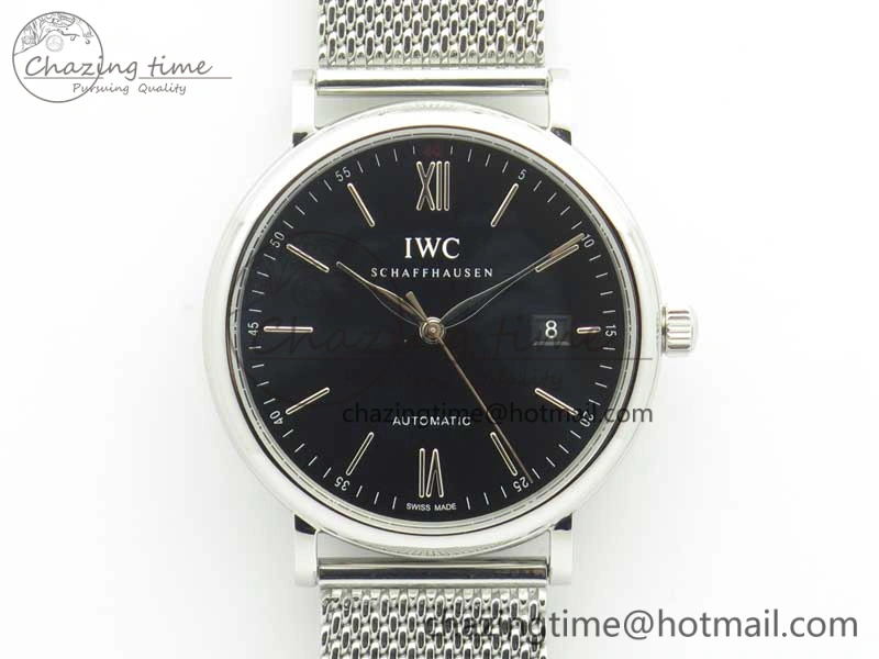Efficient Portofino IW356501 SS V3 MK 1:1 Best Edition Black Dial On SS Mesh Bracelet MIYOTA 7195