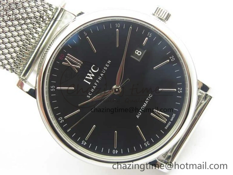 Efficient Portofino IW356501 SS V3 MK 1:1 Best Edition Black Dial On SS Mesh Bracelet MIYOTA 7195