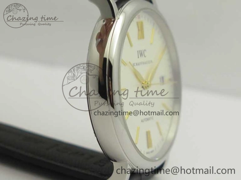 Bright Portofino IW356501 SS V3 MK 1:1 Best Edition White Dial Gold Markers On Black Leather Strap MIYOTA 7196