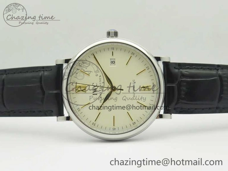 Bright Portofino IW356501 SS V3 MK 1:1 Best Edition White Dial Gold Markers On Black Leather Strap MIYOTA 7196