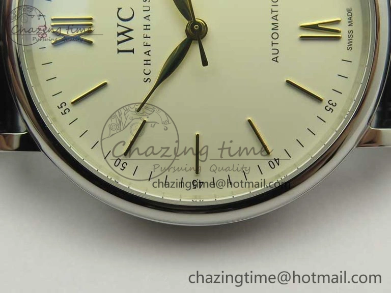 Bright Portofino IW356501 SS V3 MK 1:1 Best Edition White Dial Gold Markers On Black Leather Strap MIYOTA 7196
