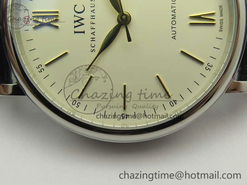Bright Portofino IW356501 SS V3 MK 1:1 Best Edition White Dial Gold Markers On Black Leather Strap MIYOTA 7196
