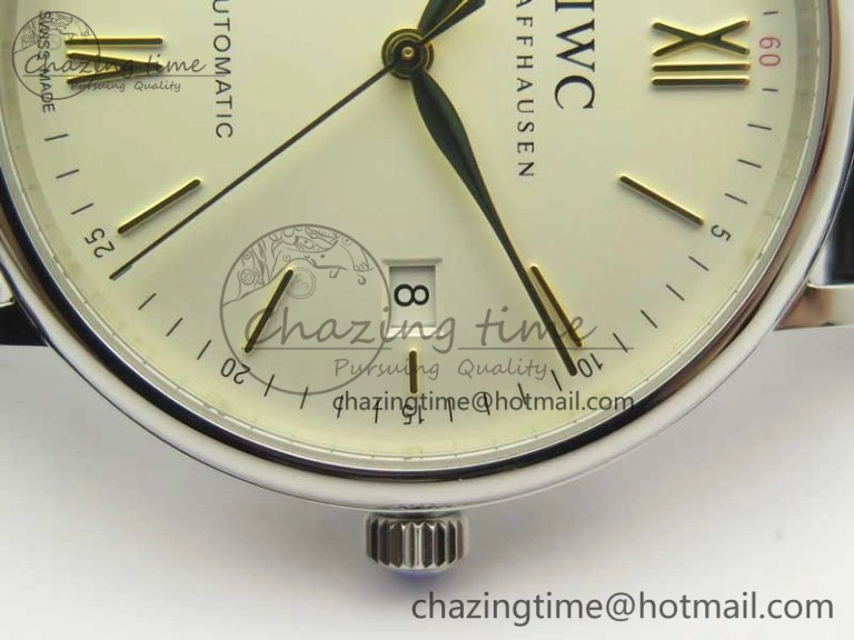 Bright Portofino IW356501 SS V3 MK 1:1 Best Edition White Dial Gold Markers On Black Leather Strap MIYOTA 7196