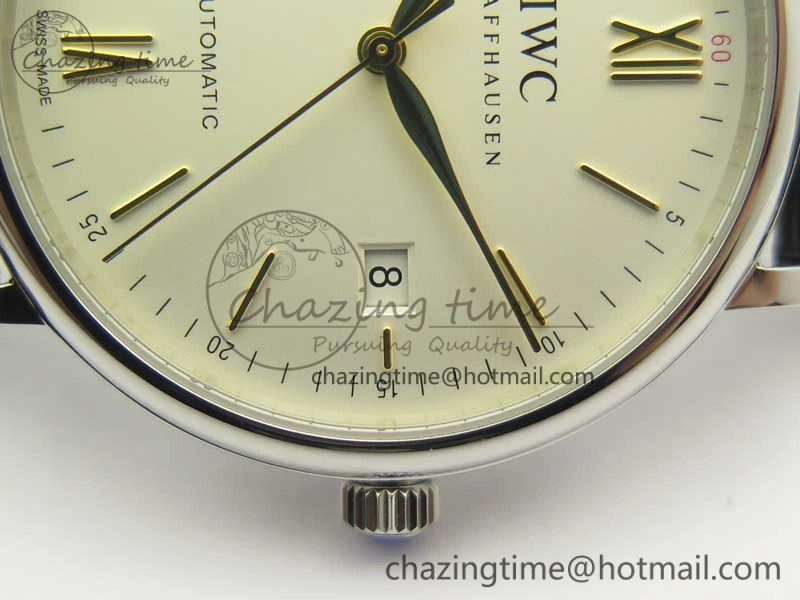 Bright Portofino IW356501 SS V3 MK 1:1 Best Edition White Dial Gold Markers On Black Leather Strap MIYOTA 7196