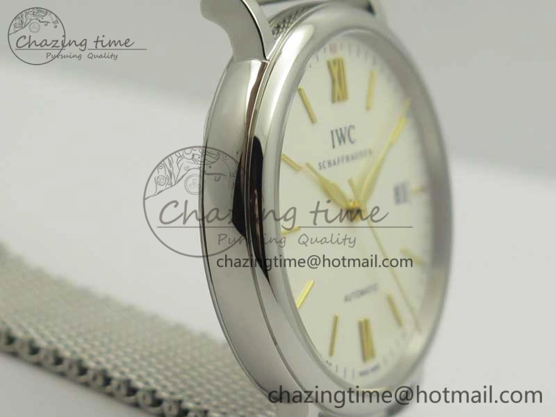 Fashionable Portofino IW356501 SS V3 MK 1:1 Best Edition White Dial Gold Markers On SS Mesh Bracelet MIYOTA 7197
