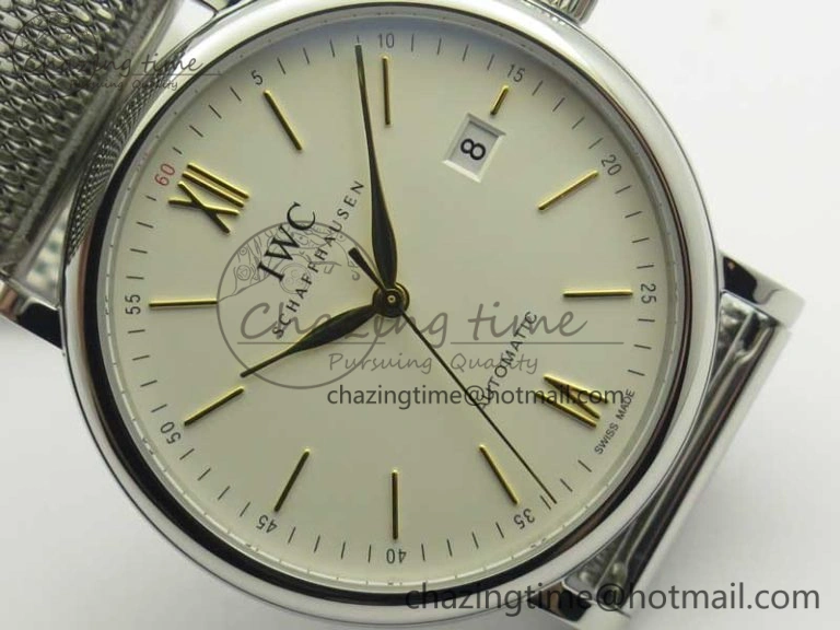 Fashionable Portofino IW356501 SS V3 MK 1:1 Best Edition White Dial Gold Markers On SS Mesh Bracelet MIYOTA 7197