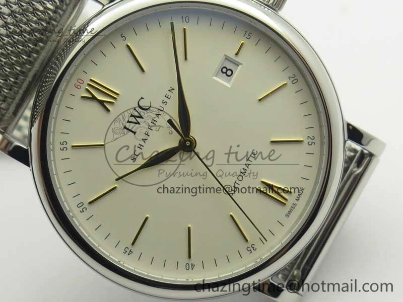 Fashionable Portofino IW356501 SS V3 MK 1:1 Best Edition White Dial Gold Markers On SS Mesh Bracelet MIYOTA 7197