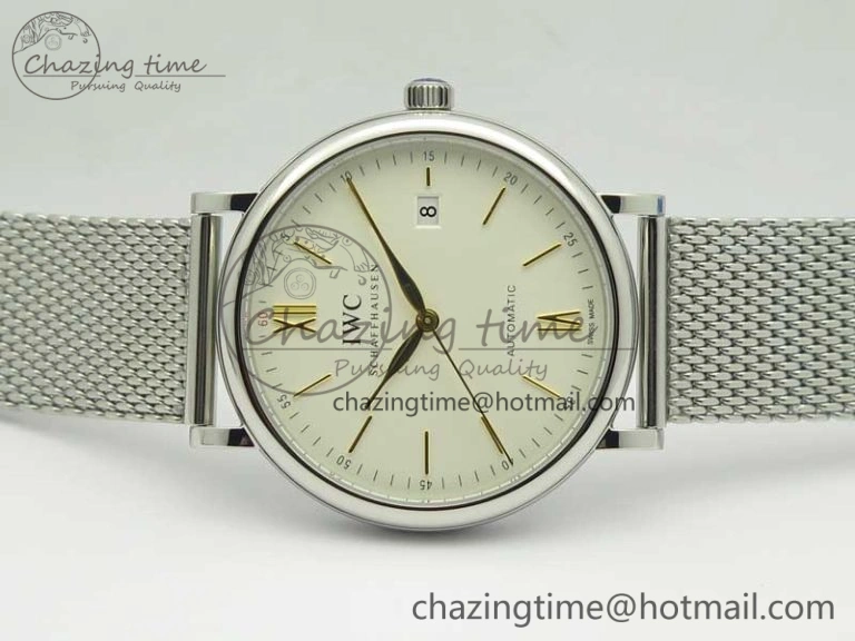Fashionable Portofino IW356501 SS V3 MK 1:1 Best Edition White Dial Gold Markers On SS Mesh Bracelet MIYOTA 7197