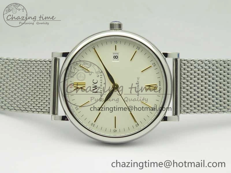 Fashionable Portofino IW356501 SS V3 MK 1:1 Best Edition White Dial Gold Markers On SS Mesh Bracelet MIYOTA 7197