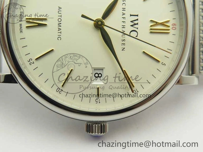 Fashionable Portofino IW356501 SS V3 MK 1:1 Best Edition White Dial Gold Markers On SS Mesh Bracelet MIYOTA 7197