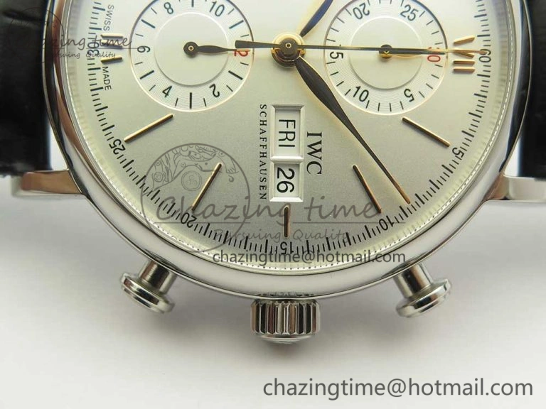Affordable Portofino IW391022 SS ZK 1:1 Best Edition White Dial Gold Markers On Black Leather Strap A 7130