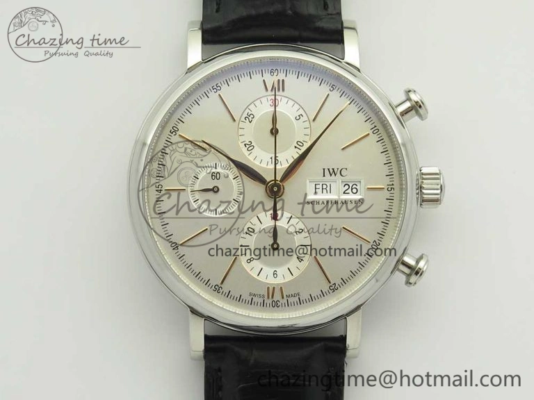 Affordable Portofino IW391022 SS ZK 1:1 Best Edition White Dial Gold Markers On Black Leather Strap A 7130