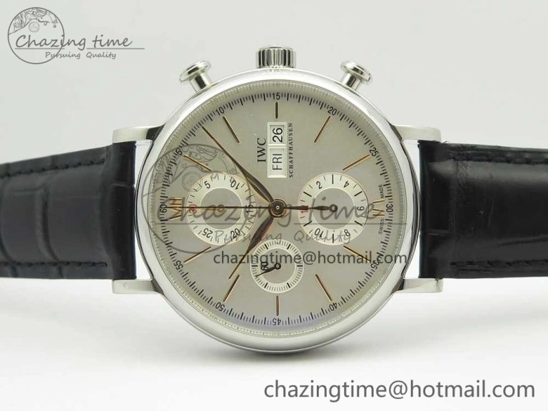 Affordable Portofino IW391022 SS ZK 1:1 Best Edition White Dial Gold Markers On Black Leather Strap A 7130