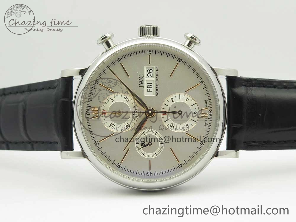 Affordable Portofino IW391022 SS ZK 1:1 Best Edition White Dial Gold Markers On Black Leather Strap A 7130