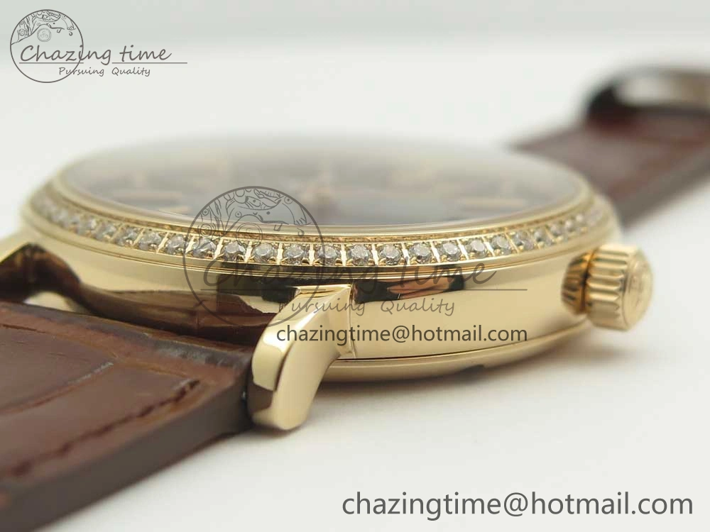 MultiPurpose Portofino IW458101 Diamond Bezel RG MK 1:1 Best Edition Gray Dial On Brown Leather Strap MIYOTA 7164