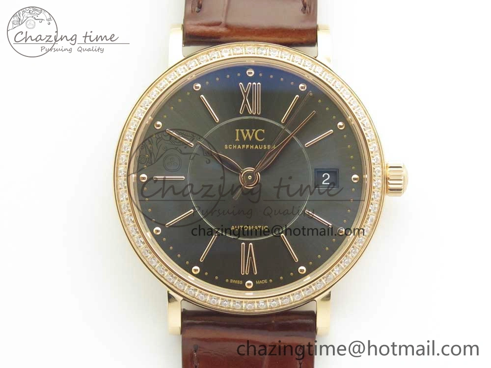 MultiPurpose Portofino IW458101 Diamond Bezel RG MK 1:1 Best Edition Gray Dial On Brown Leather Strap MIYOTA 7164