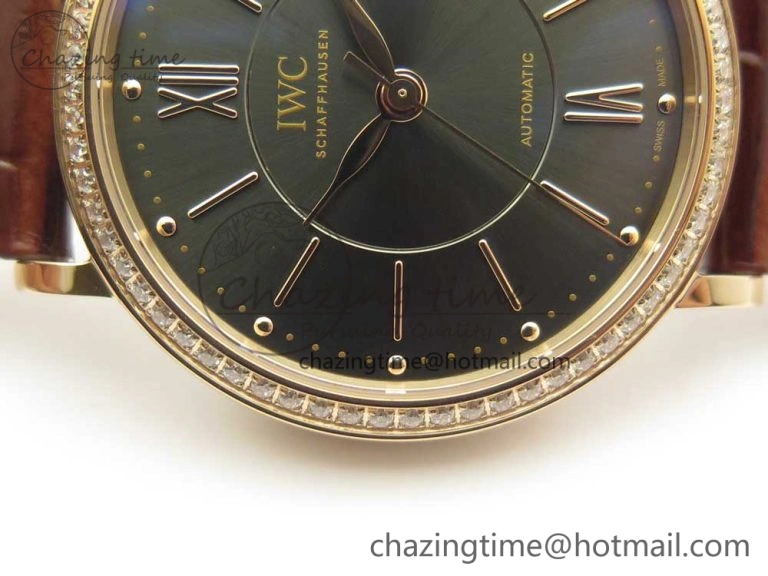 MultiPurpose Portofino IW458101 Diamond Bezel RG MK 1:1 Best Edition Gray Dial On Brown Leather Strap MIYOTA 7164
