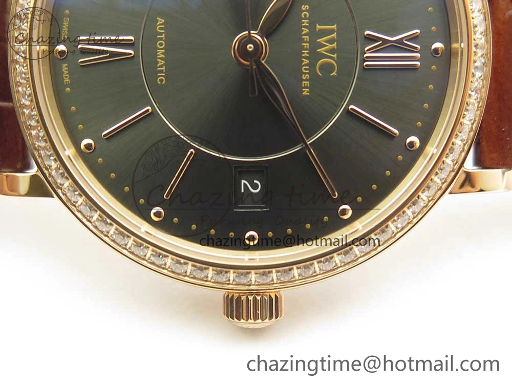 MultiPurpose Portofino IW458101 Diamond Bezel RG MK 1:1 Best Edition Gray Dial On Brown Leather Strap MIYOTA 7164