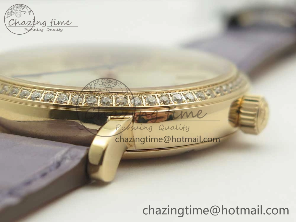Sleek Portofino IW458101 Diamond Bezel RG MK 1:1 Best Edition Silver Dial On Purple Leather Strap MIYOTA 10649