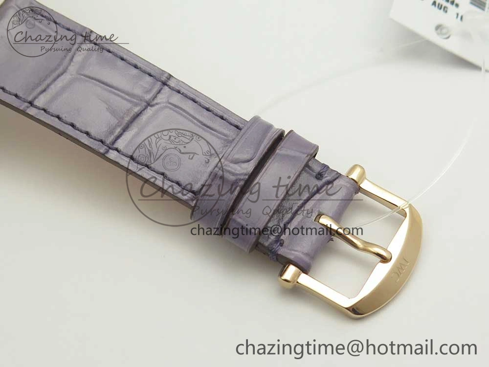 Sleek Portofino IW458101 Diamond Bezel RG MK 1:1 Best Edition Silver Dial On Purple Leather Strap MIYOTA 10649