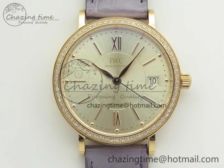 Sleek Portofino IW458101 Diamond Bezel RG MK 1:1 Best Edition Silver Dial On Purple Leather Strap MIYOTA 10649
