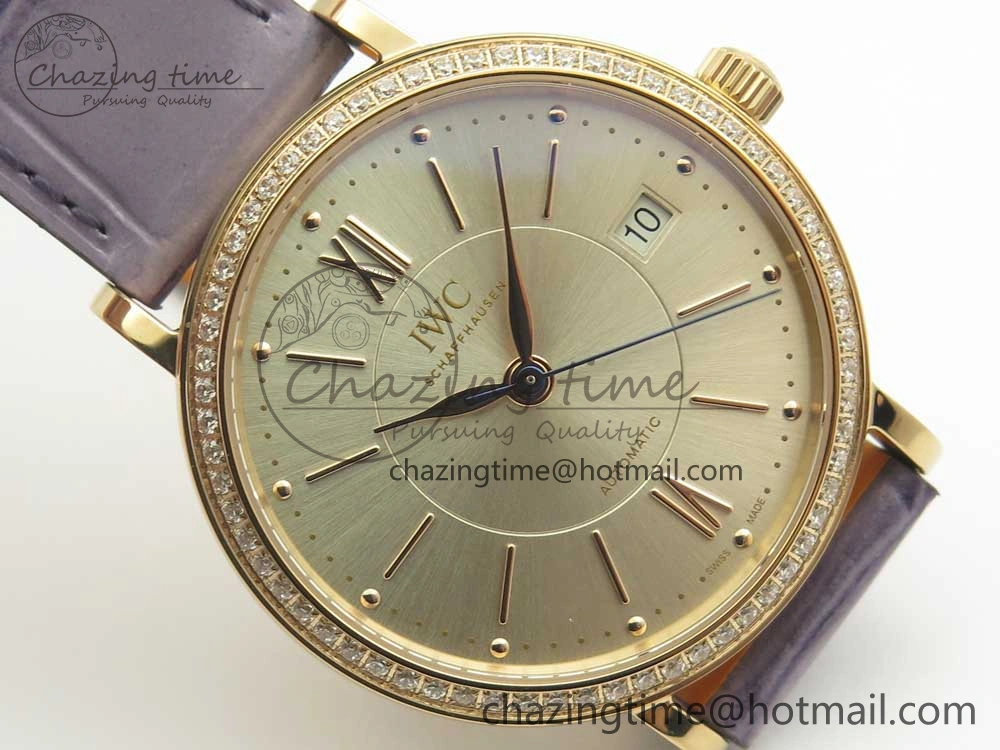Sleek Portofino IW458101 Diamond Bezel RG MK 1:1 Best Edition Silver Dial On Purple Leather Strap MIYOTA 10649