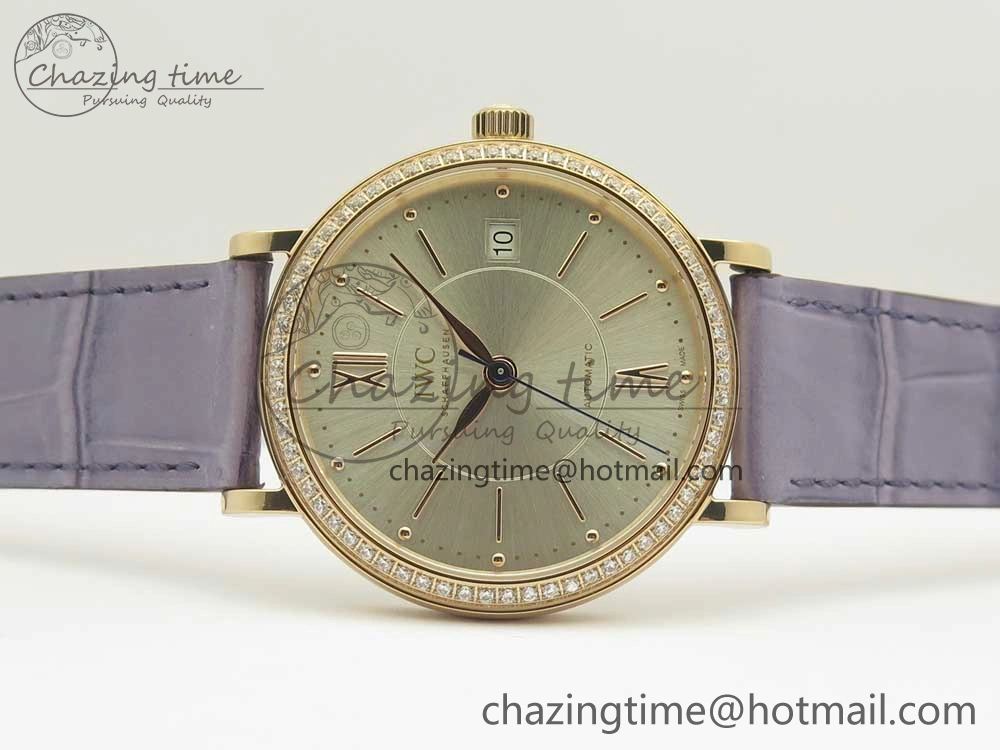 Sleek Portofino IW458101 Diamond Bezel RG MK 1:1 Best Edition Silver Dial On Purple Leather Strap MIYOTA 10649